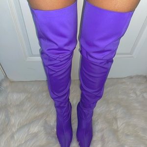 B B  Style Purple Over The Knee Silky Boots